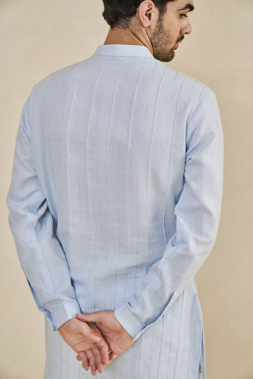 Sarish Linen Kurta - Powder Blue, Powder Blue, image 6